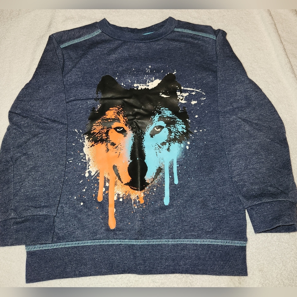 Boys Cat & Jack Wolf Denim Blue Size XS 4/5 Kids Sweatshirt
